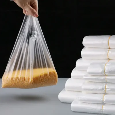 Túi bóng trắng 3kg có quai xách, bao bì nilon trắng trong/ trắng mờ