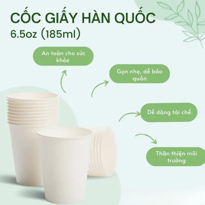 Cốc giấy dùng 1 lần 210ml thân thiện môi trường