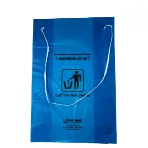 Bao rác y tế tự hủy màu xanh có dây rút, đựng chất thải thông thường tiện lợi