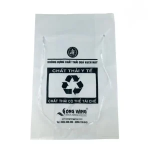 Túi rác y tế có dây rút tự hủy màu trắng, đựng chất thải tái chế chuẩn y tế