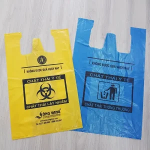 Túi rác y tế màu xanh có quai Sóng Vàng