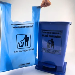 Túi rác y tế màu xanh có quai, đựng chất thải thông thường tiện lợi