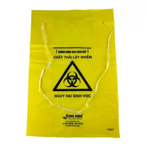 Túi rác y tế vàng có dây rút tự hủy, đựng chất thải lây nhiễm chuẩn y tế